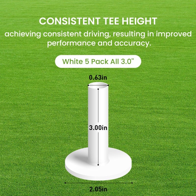 FINGER TEN Golf Rubber Tees Driving Range Value 5 Pack, Mixed Size or 5 Same Size for Practice Mat (White 5 Pack All 3.0'') - Image 2